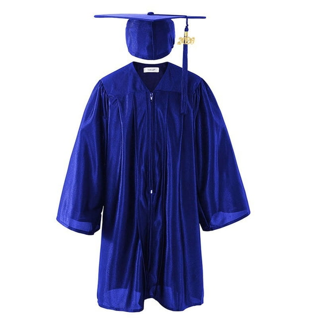 Odeerbi 3-12 Años Niños Niñas Vestido de Graduación Y Gorra de Color Sólido Brillante Vestido de Manga Larga de 2 Piezas Para La Ceremonia de Graduación