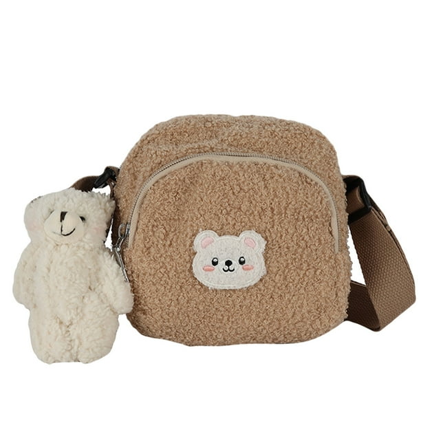 WORGEOUS 1 pieza Lovely Bear Bag Lana de cordero Crossbody Bag Moda Mujer Bolsa Bear Bag