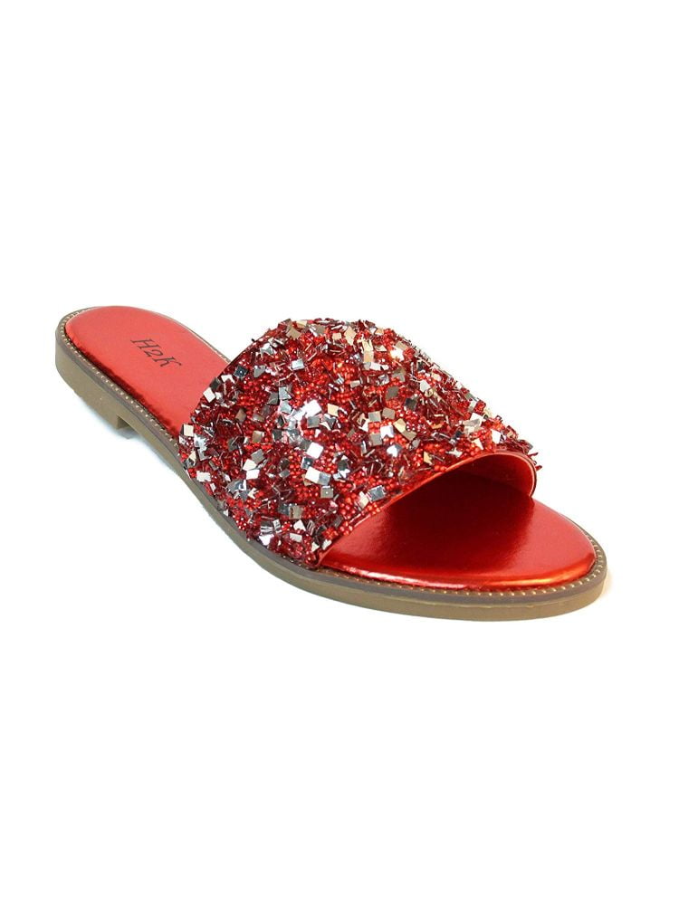 Lavra - LAVRA Womens Glitter Fancy Slide Flat Low Sandals Bling ...
