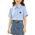 thumbnail image 2 of Odeerbi Camisa de Vestido de Algodón de Las Niñas Flor Bordado de Manga Corta Uniforme de La Escuela Con Bolsillo, 2 of 9