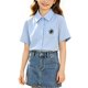 thumbnail image 2 of Odeerbi Camisa de Vestido de Algodón de Las Niñas Flor Bordado de Manga Corta Uniforme de La Escuela Con Bolsillo, 2 of 9