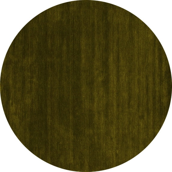 Ahgly Company Machine Washable Indoor Round Abstract Yellow Contemporary Area Rugs, 8' Round