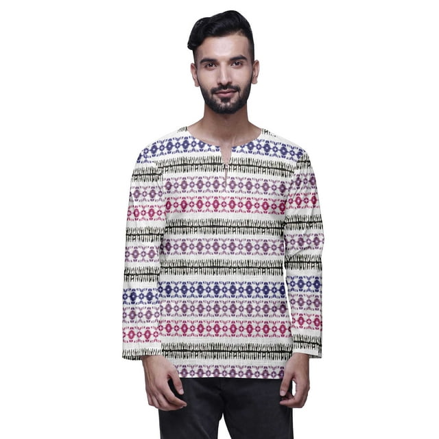 Atasi Kurta Courte Décontractée à Manches Longues en Coton Imprimé pour Hommes Tenue d'Été