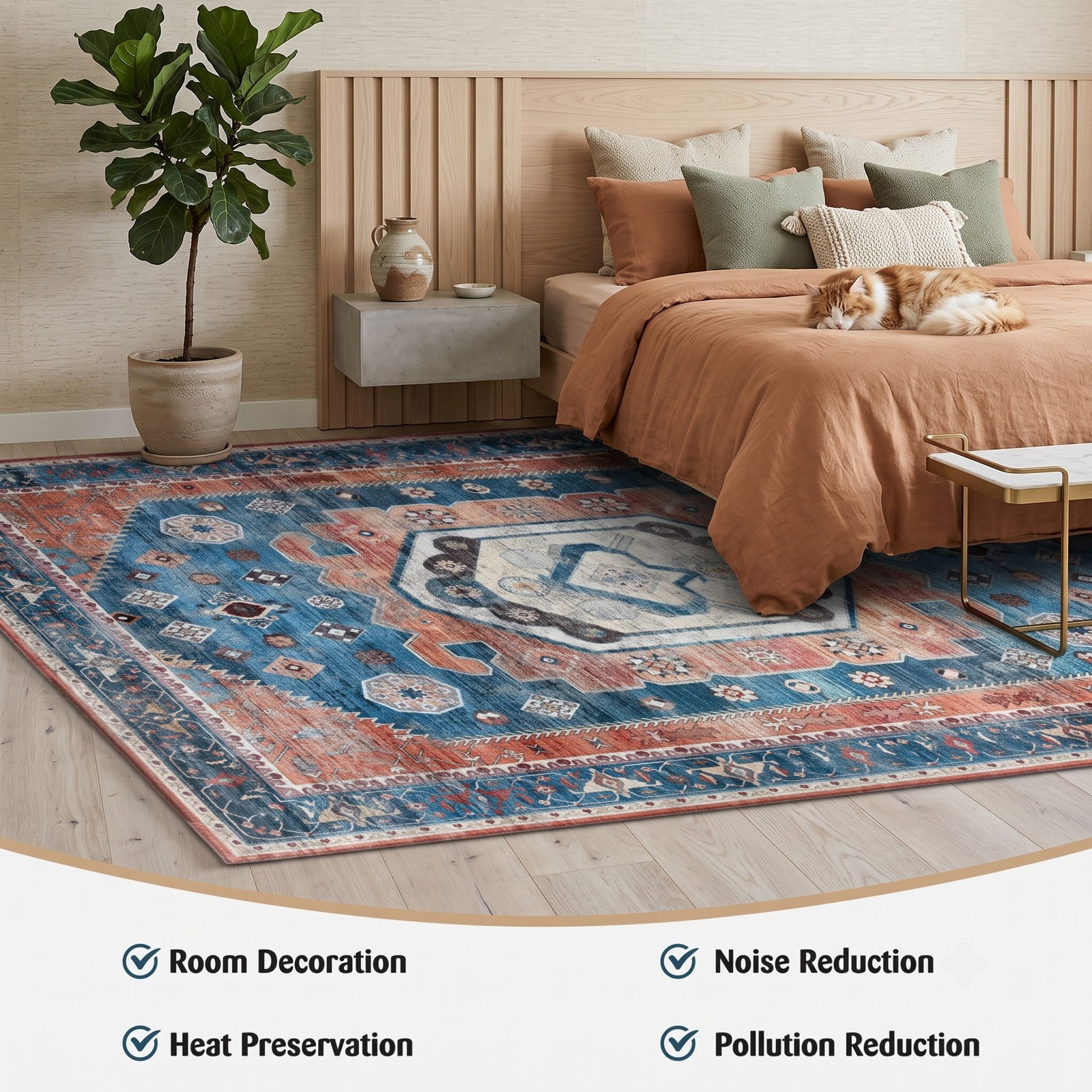 ALPULON 5 x 7 Feet Non-Shedding Distressed Vintage Area Rug, Non-Slip Waterproof Indoor Floor Carpet for Living Room Bedroom Dining Room Entryway, Multicolor