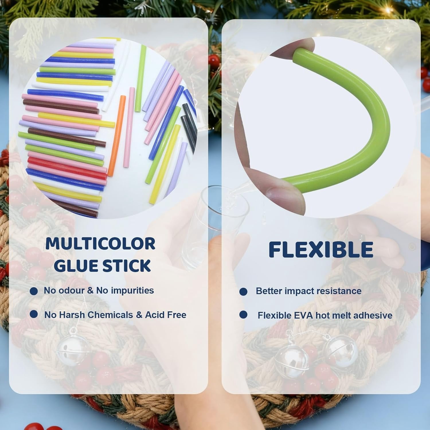 All Temperature Colorful Hot Melt Glue Sticks, 0.27×3.94 Inch 100-Count Clear Strong Bond for High & Low Temp Glue Guns, Crafts DIY, Wood, Fabric, Metal, Plastic, Ceramics