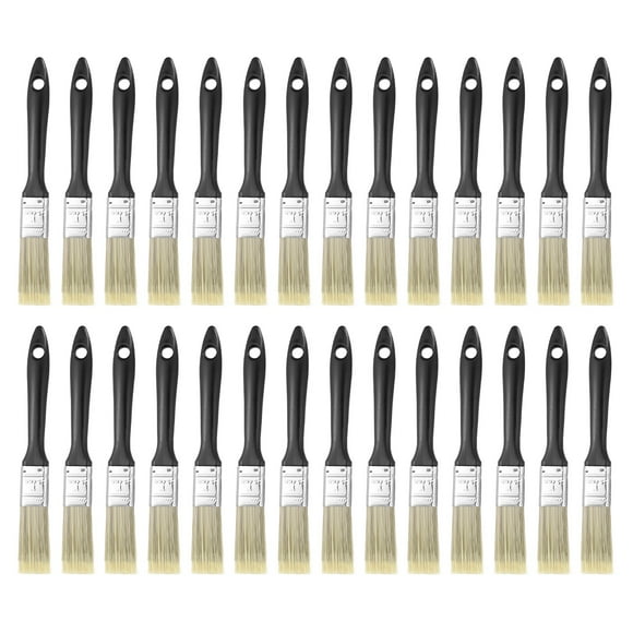 Uxcell 28pcs Flat Paint Brush 1" Plastic Grip Synthetic Bristle Paintbrushes for Wall Cabinet Decks Fences Painting
