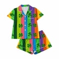 thumbnail image 4 of Tnhcen St. Patrick's Day Women's Pajama Set 2 - Piece Button Front Collared Irish Clover Print Short Sleeve Sleep Shirt & Shorts Milk Silk Spandex Pajamas S - 2XL, 4 of 6