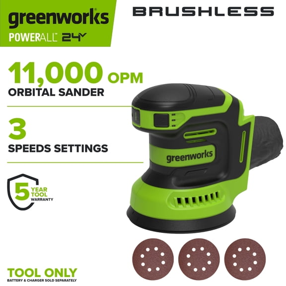 Greenworks PowerAll 24V Brushless Orbital Sander, Tool Only, OS325A4