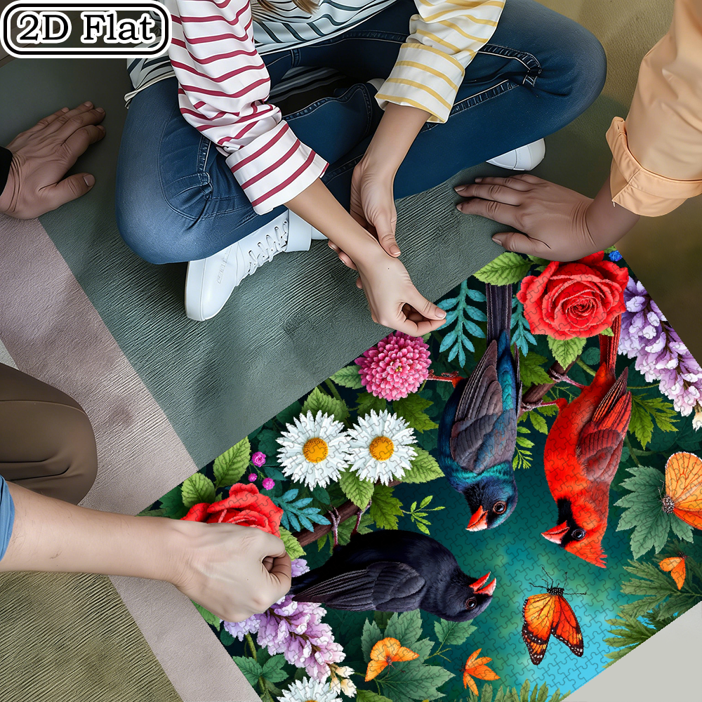 1000-piece horizontal paper jigsaw puzzle - lively birds and butterflies, with dimensions of 29.4*19.6 inches.