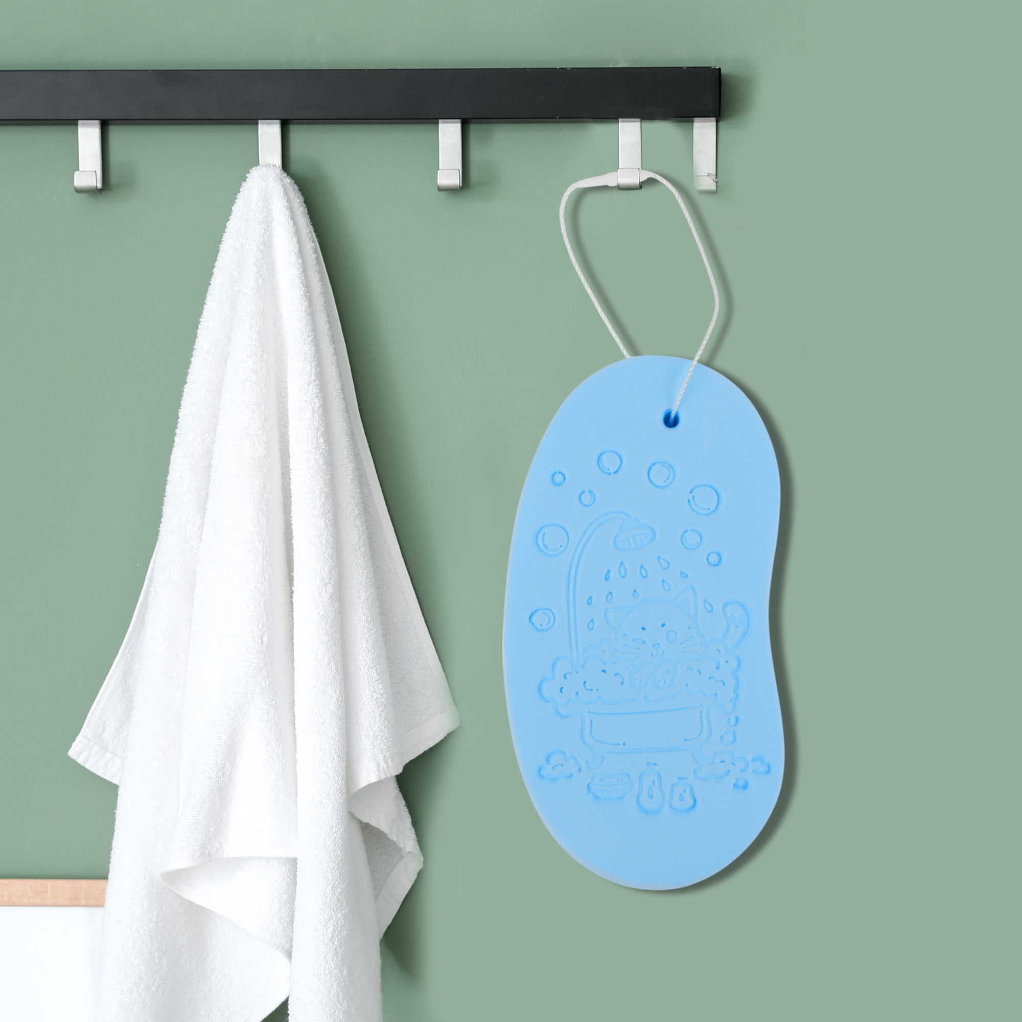Unique Bargains Cat Pattern Bath Sponge Body Scrubber 1 Pc Sky Blue