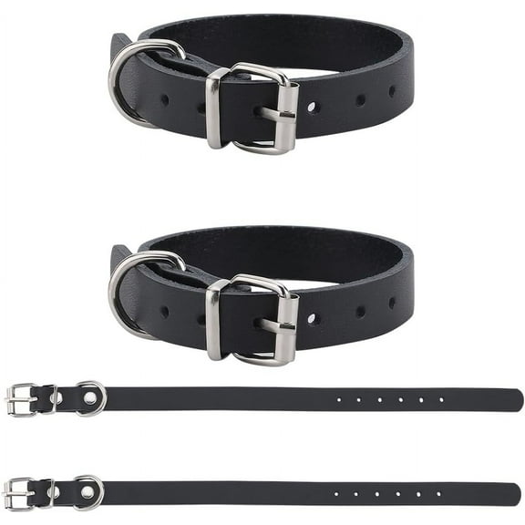 Cowhide Dog Collar with Platinum Iron Clasp for Small Medium and Large Dogs Pet Supplies Black 460x22x9mm