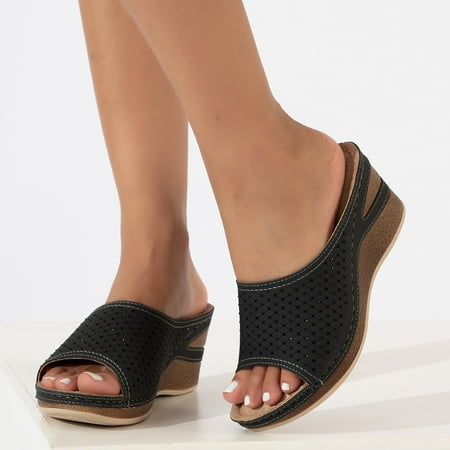 

Women Wedges With Retro Fish Mouth Slippers Bohemian Sandals Beach Shoes