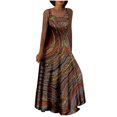 thumbnail image 2 of Fankiway Robe Longue d'Été Sans Manches à Col en V Imprimé Géométrique Grande Taille Robes de Plage pour Femmes, 2 of 6