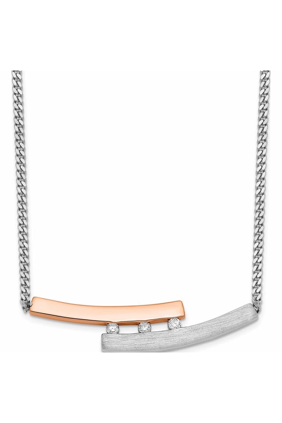 Ss/Rose Plated Sterling Silver Rh-Plate Rose Gold-Plated Diamond Bar 16.5In With 1In Ext Neck Made In Thailand -Jewelry By Sweet Pea