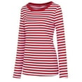 thumbnail image 6 of MRULIC t shirts for women Women Long Sleeve Round Neck Basic T-Shirt Striped Shirts Tunic Top Blouse Womens t shirts Red + L, 6 of 9