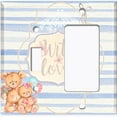 thumbnail image 2 of Metal Light Switch Wall Plate Outlet Cover (2 Teddy Bears With Love Heart Balloon Flower Blue Stripes - Single Toggle Single Rocker), 2 of 2