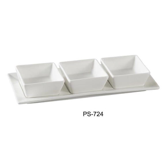 3.25 x 4.25 x 10.25 in. Three Porcelain Square Bowl with Tray Well Set, Bone White - 3 oz - Pack of 12