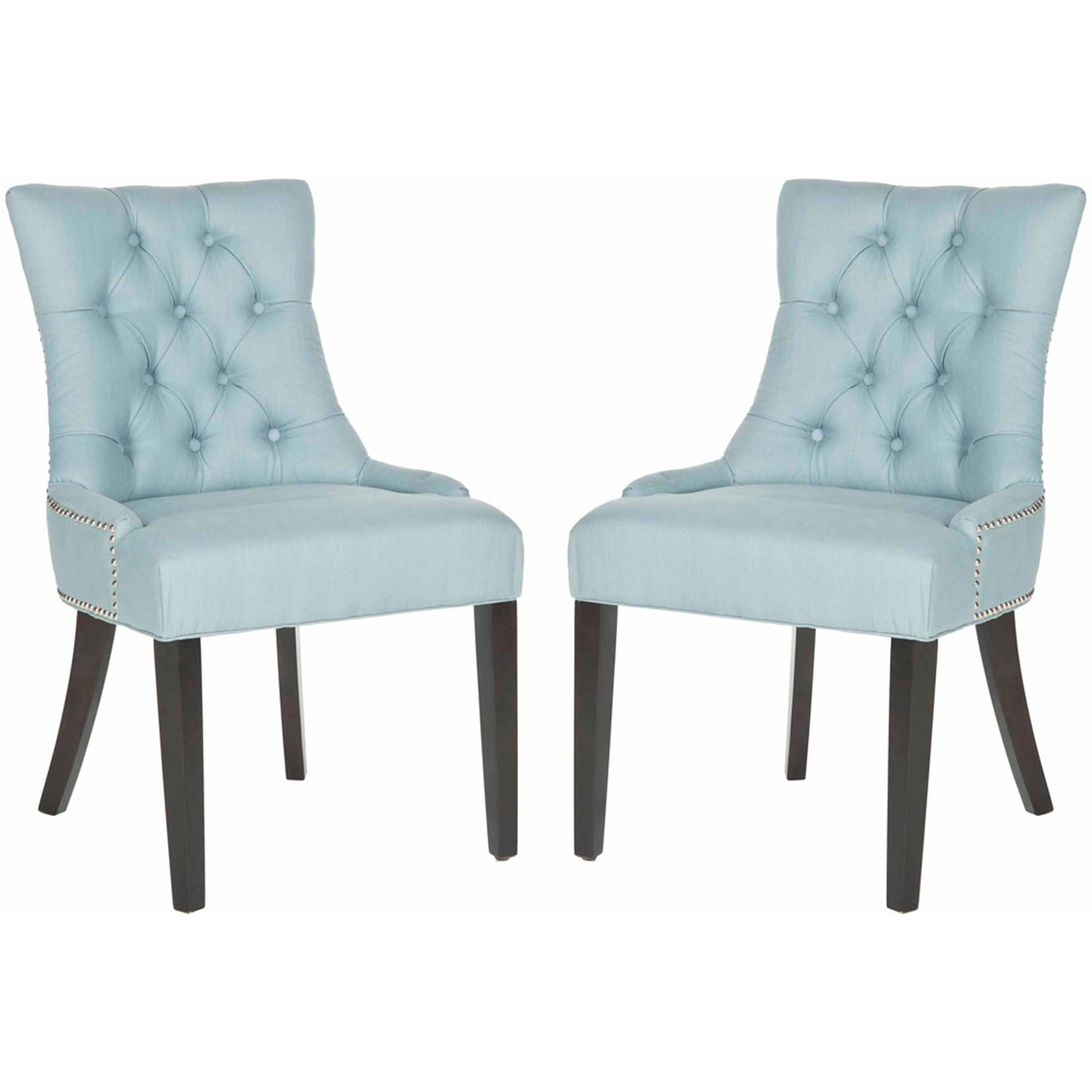 SAFAVIEH Harlow Glam Tufted Ring Chair with Silver Nailheads, Set of 2, Light Blue