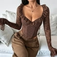 thumbnail image 5 of Women Mesh Top Lace Crop Top Long Sleeve Sheer Blouse Y2K Mesh Shirts Going Out Tops Club Outfits Dark Brown L, 5 of 10