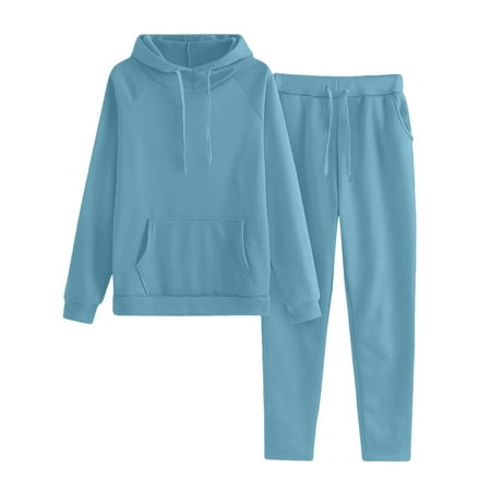 LIaqionyy Women s 2 Piece Sweatsuit Set Hoodie Long Sleeve Top Sweatpant Drawstring Jogger Outfit with Pocket