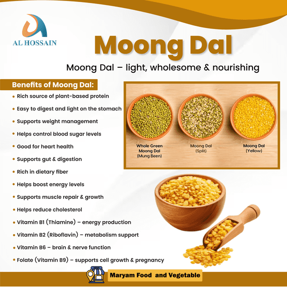 Al Hossain Moong Dal Whole 1.10 lb (500g) – Premium Split Mung Beans Without Skin, Vegan, Gluten-Free, High Protein Lentils for Cooking & Sprouting
