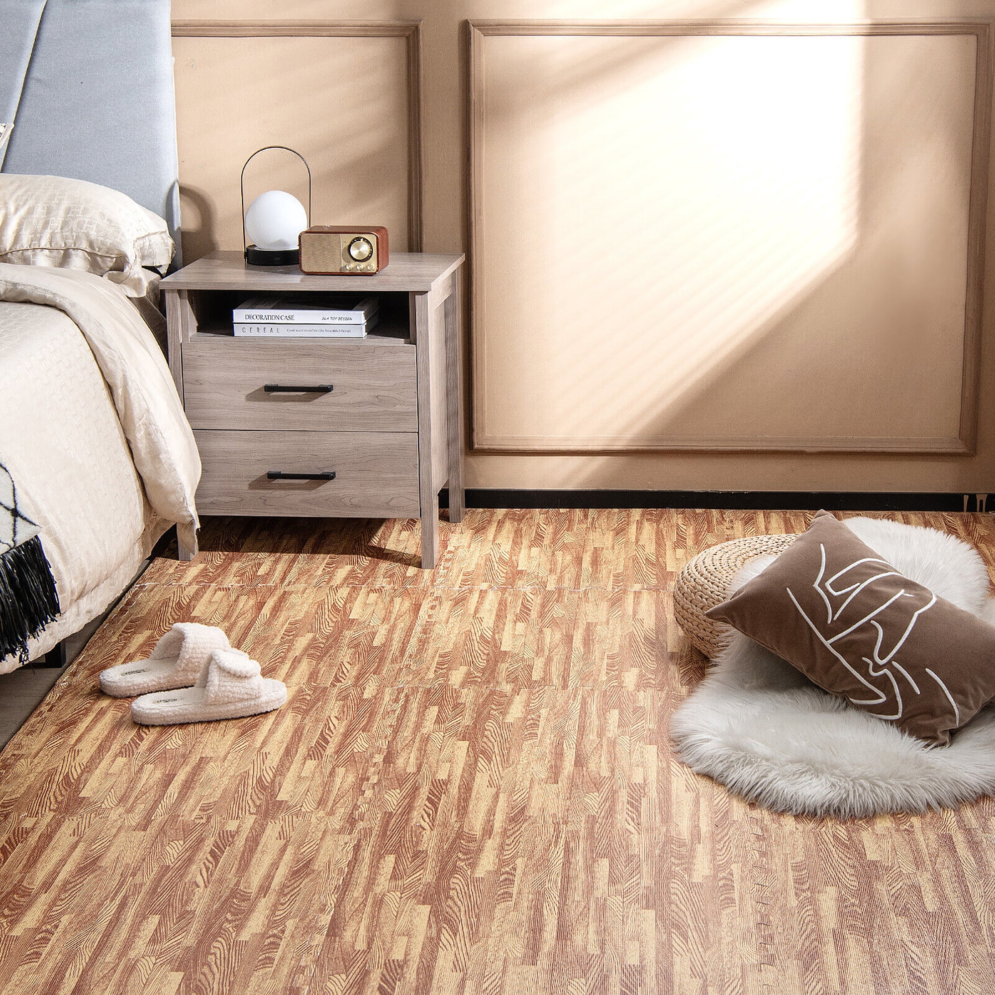 Gymax 12 Pieces EVA Foam Floor Interlocking Tile Mat w/ Natural Wood Grain