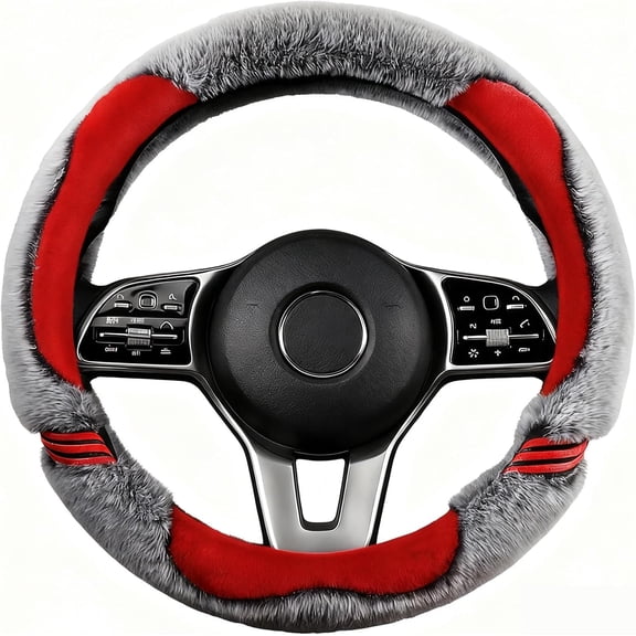 Fuzzy Steering Wheel Cover for Women, 14 Inch Fluffy Fur Car Steering Wheel Cover, Soft Warm Plush Cover, Fashionable Non-Slip Interior Car Accessories for Winter