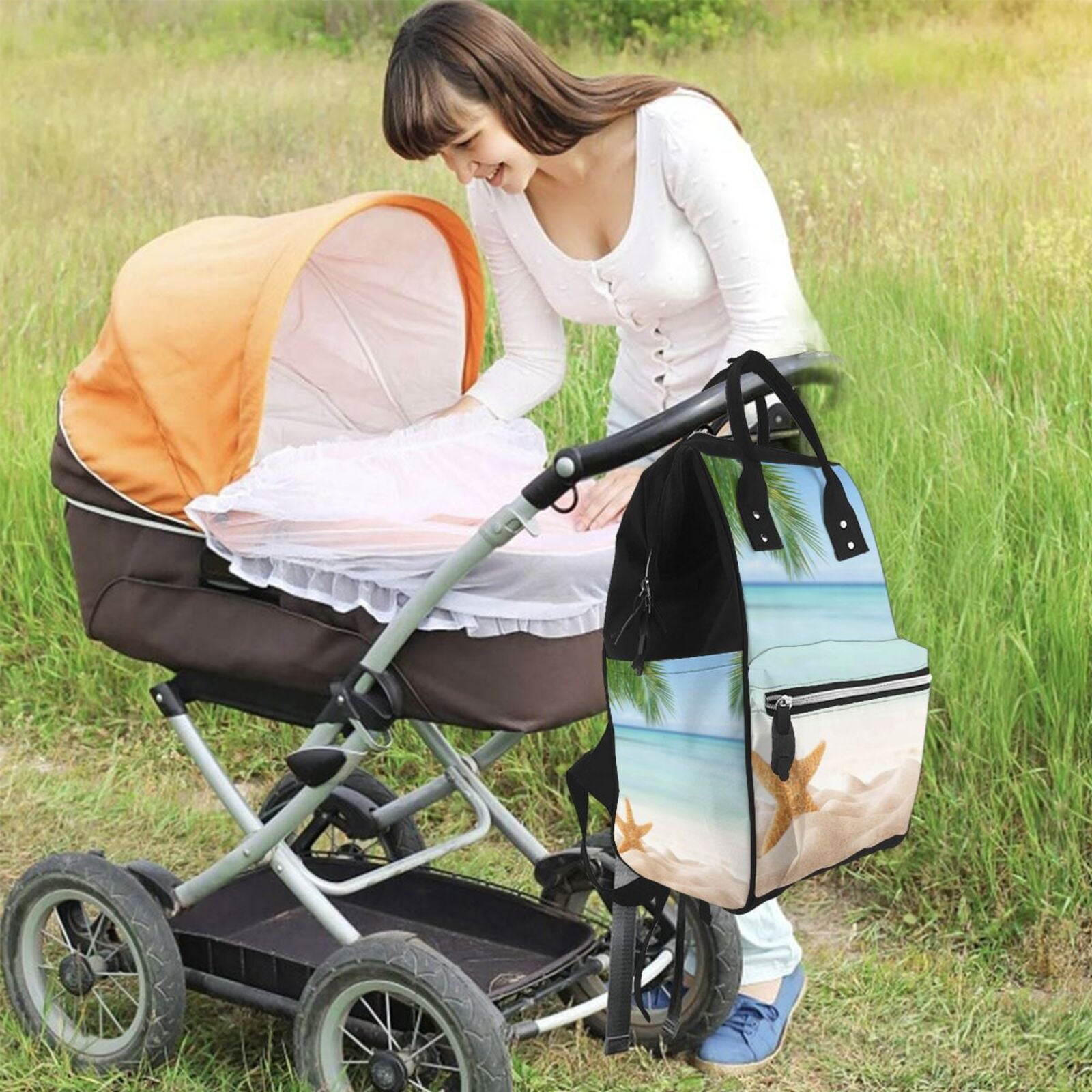 Defioc Starfish in Beach for Baby Diaper Bag Backpack - Baby Bag for Boys & Girls - Diaper Backpack - Large Travel Diaper Bags- Baby Registry Search & Shower Gifts