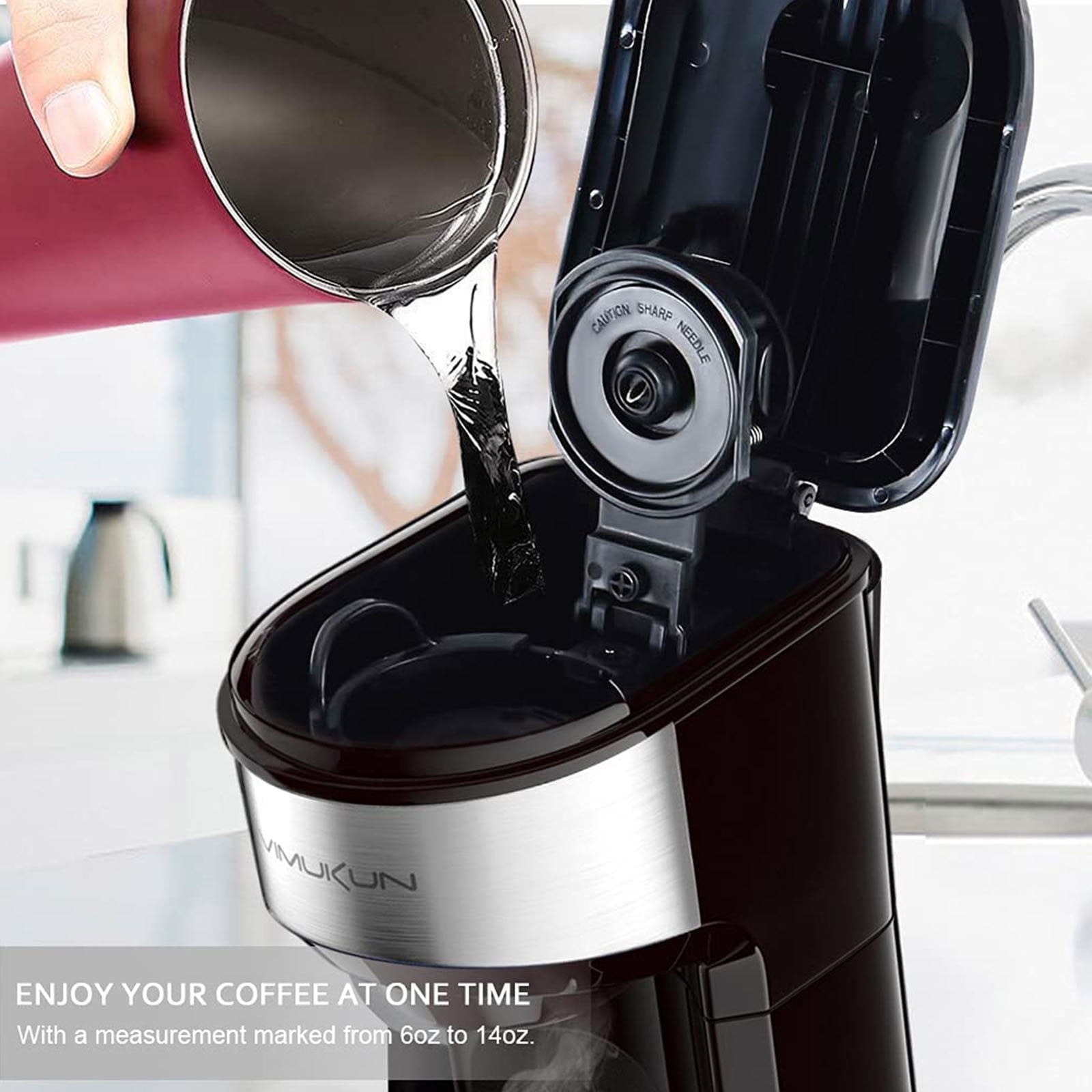 Coffee Maker, Single Serve Coffee Maker Machine 6 to 14 oz With Permanent Filter, Compatible with K Cup Pod & Ground Coffee, Mini Size Green