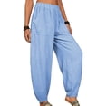 thumbnail image 3 of Avamo Women Beach Linen Pants Hight Waist Harem Pants Jogger Pants Ladies Comfy Boho Elastic Waist Hippie Boho PJs Lounge Beach Trouser Pants, 3 of 4