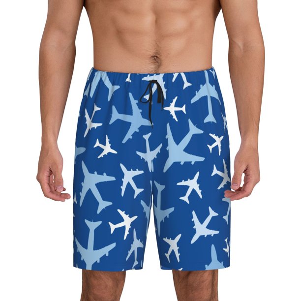 Fotbe Airplanes in the Sky Pantalones Cortos de Pijama para Hombre, Ropa de Dormir, Pantalones de Pijama Cortos para Hombre-X-Large