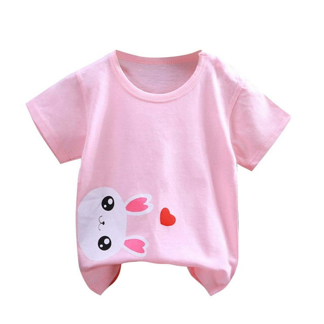 T-shirt à Manches Courtes pour Enfants, Tissu Polyester Doux, Design Col Rond, Motif Imprimé Lapin, Ajustement Léger et Respirant, pour Garçons et Filles