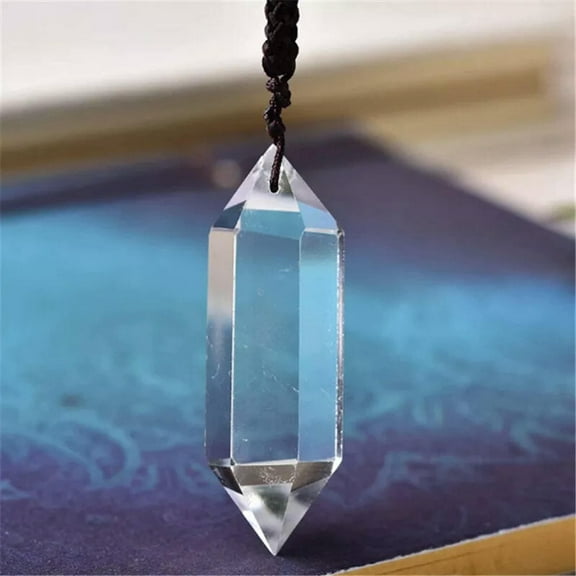 EOEMY Natural Clear Quartz Crystal Point Wand Pendant Chakra Healing Gemstone Necklace