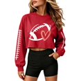 thumbnail image 3 of Game Day Sweatshirt Women Gift Baggy Plain Tops Football Mom Shirt Sports Mom Must Have Womens Baseball Shirt Mom Outfits for Women Trendy Turtleneck Drop Shoulder Tops Work Office Shirt Red, 3 of 8