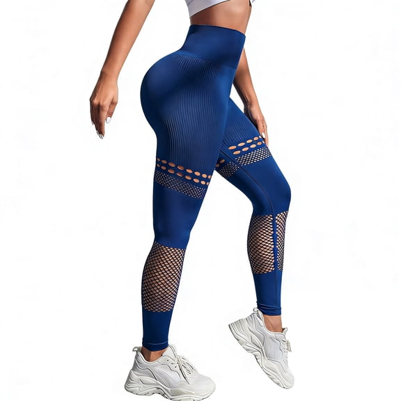 Gamivast Yoga Pants Women Seamless Hollow Out Mesh Cutout High Waist Gym Pants Stretchy Tight Workout Pants Running Athletic Butt Lift Leggings