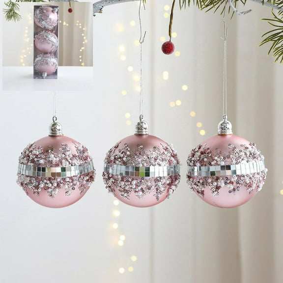 Kbndieu 3pcs Christmas Tree Ornaments Set, 3.14" Pink Christmas Balls Decorations Ornamnets Xmas Shatterproof Foam Hanging Balls for Xmas Tree Holiday Wedding Party