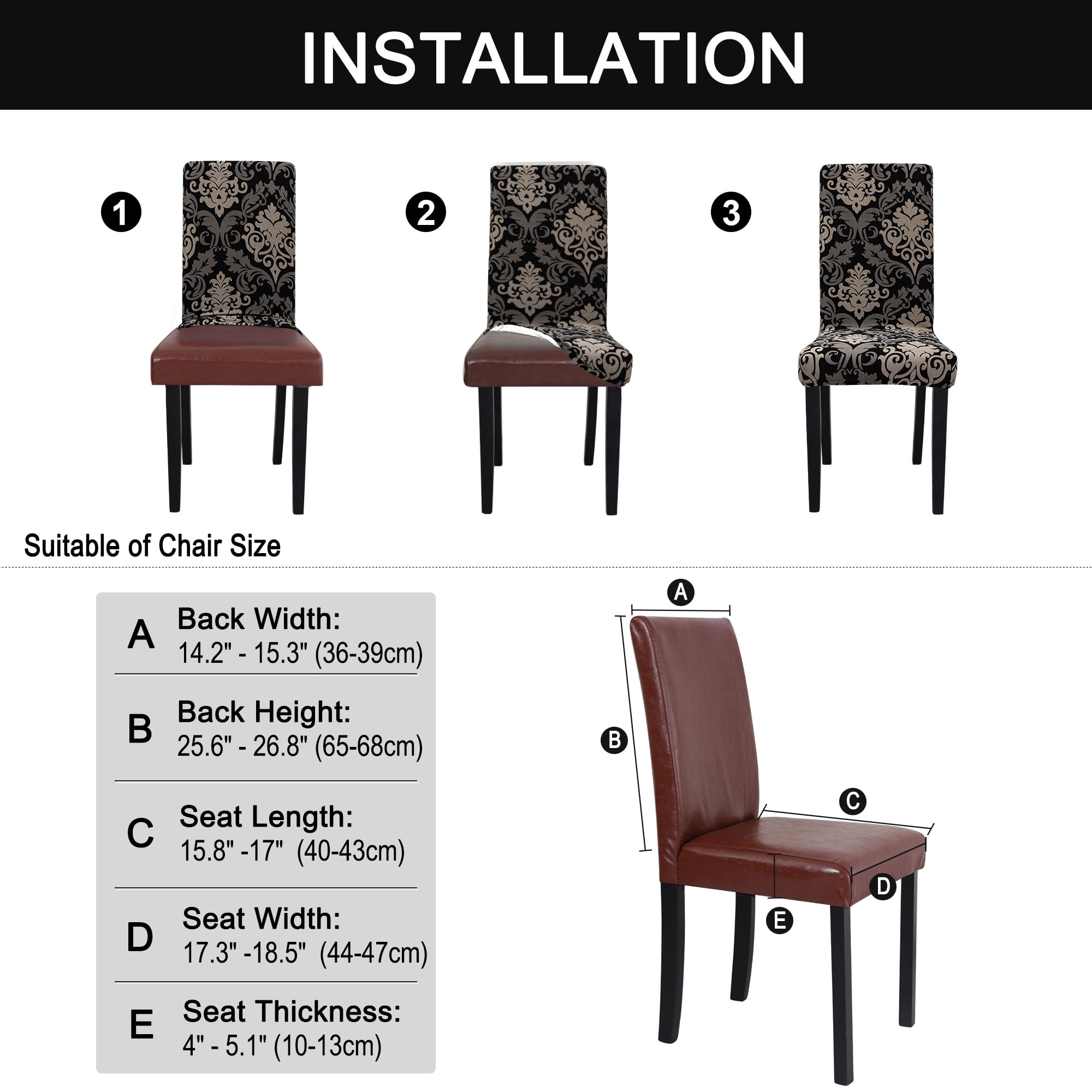 Unique Bargains Stretch Polyester Dining Chair Covers Set of 6, Black and Gray