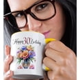 thumbnail image 2 of 3drose, Happy 30th Birthday Pretty Vase of Pastel Peony Flowers, 11oz Two-tone Yellow Mug, 2 of 6