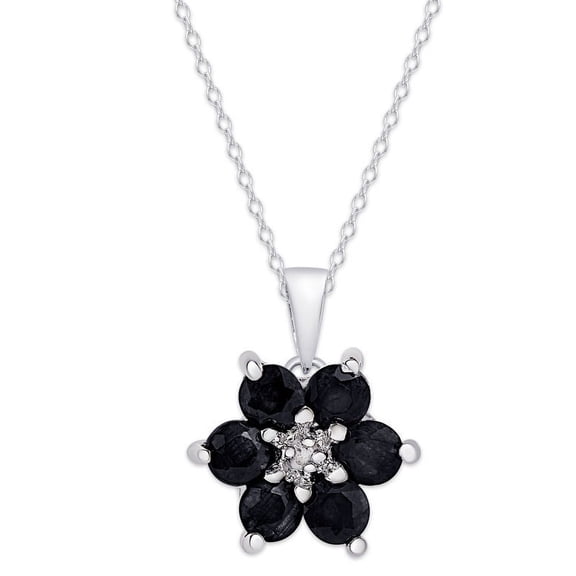Dolce Giavonna .925 Sterling Silver Sapphire & Diamond Accent Flower Pendant Necklace