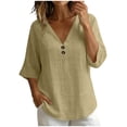 thumbnail image 6 of LEKWK Linen Tops for Women 3/4 Sleeve V Neck Casual Shirts Lightweight Loose Fit Solid Comfy T-Shirt Summer Travel Vacation Outfits, 6 of 7