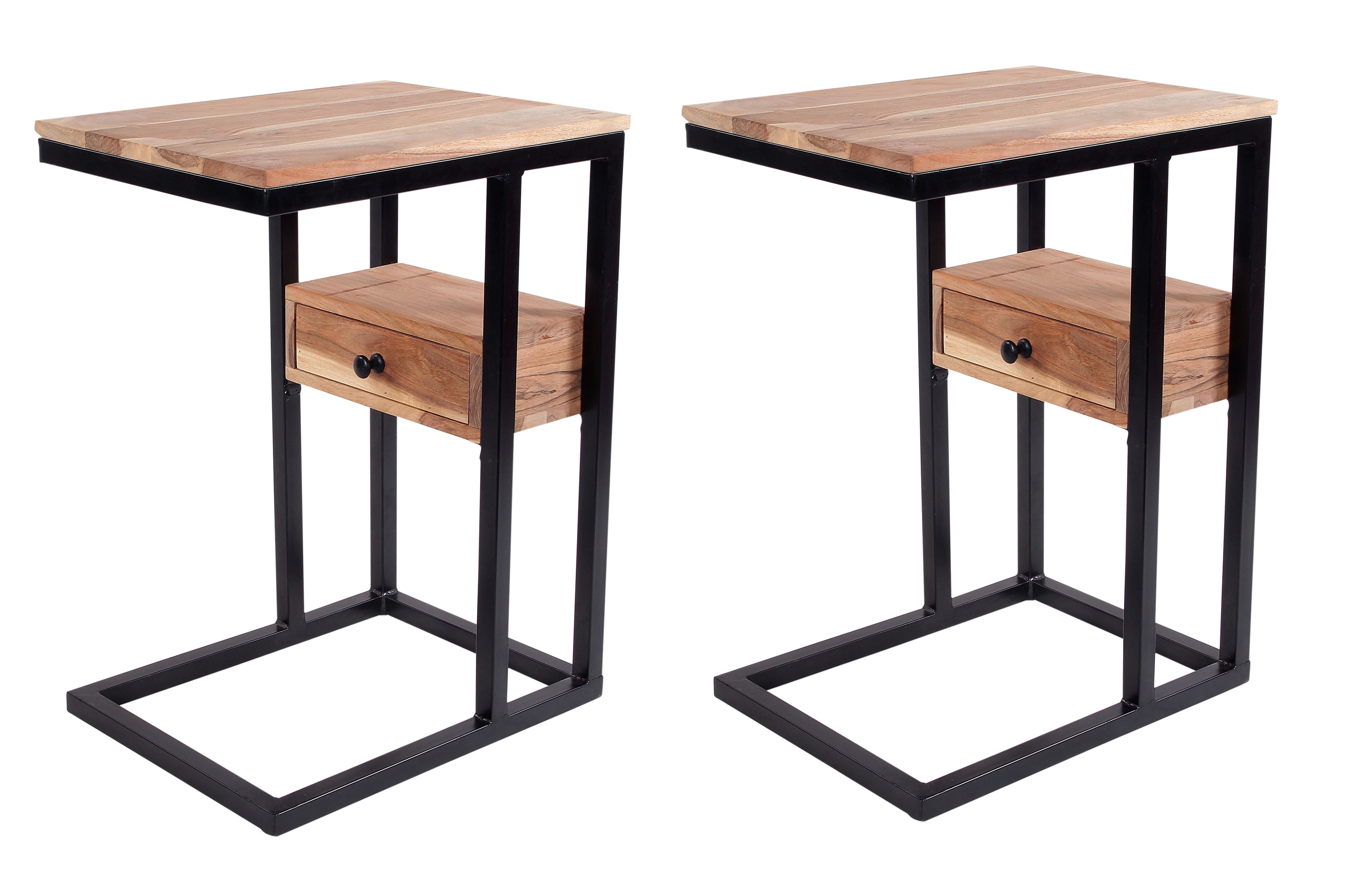 Decoriny Kriger Sofa Side End Table C Table With Drawer In Acacia Wood Comes With Cotton Throw Set