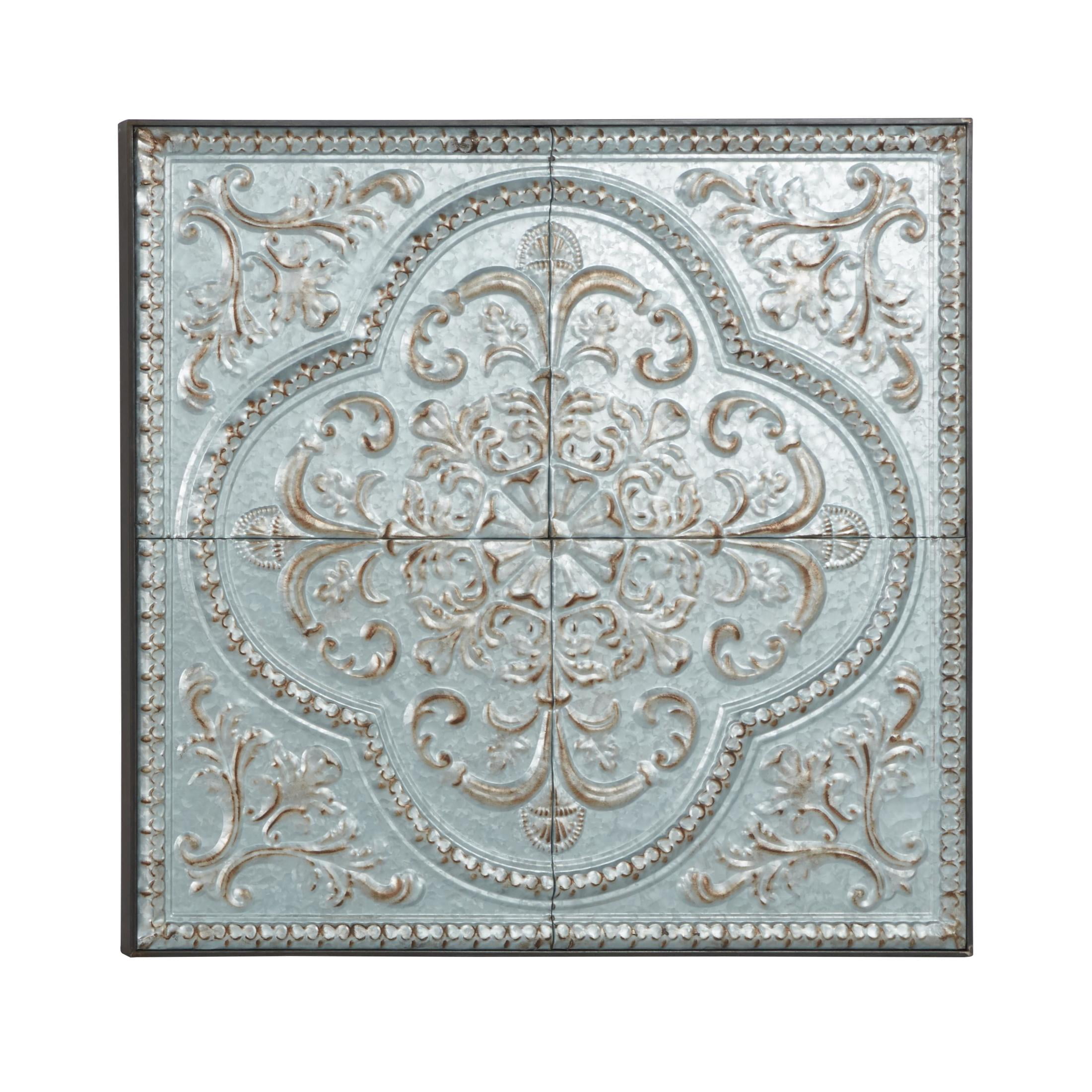 DecMode Gray Metal Scroll Wall Decor with Embossed Details