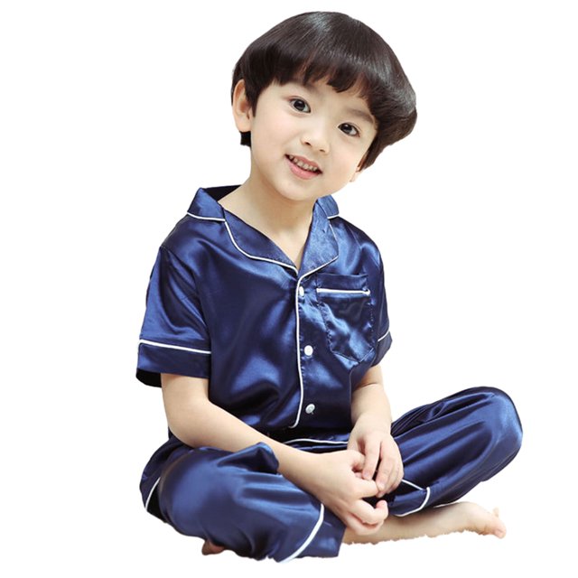 KYAIGUO Ensemble de Pyjamas en Satin à Manches Courtes pour Enfants Garçons Filles 1-10 Ans