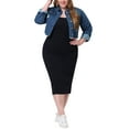 thumbnail image 2 of Agnes Orinda Women's Plus Size Fall Washed Distressed Cropped Denim Jackets, 2 of 6