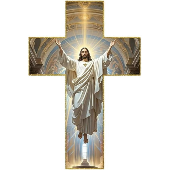 Siuurn Vintage Wooden Jesus Christ Wall Cross, Handmade Religious Wall Hanging Decor, Christian Home Blessing Art, Scripture-Inspired Cross for Living Room, Bedroom, Prayer Corner(1pc)
