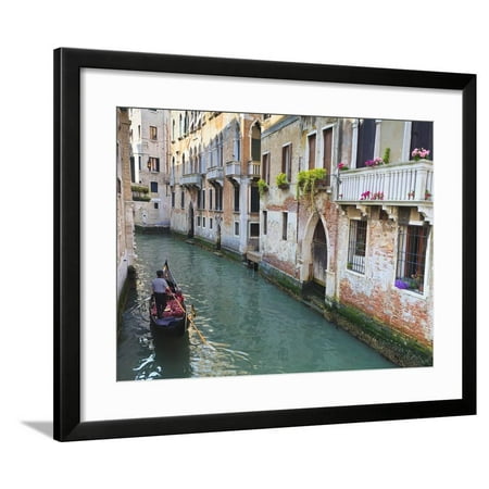 A Gondola on a Canal in Venice, UNESCO World Heritage Site. Veneto, Italy, Europe Framed Print Wall Art By Amanda