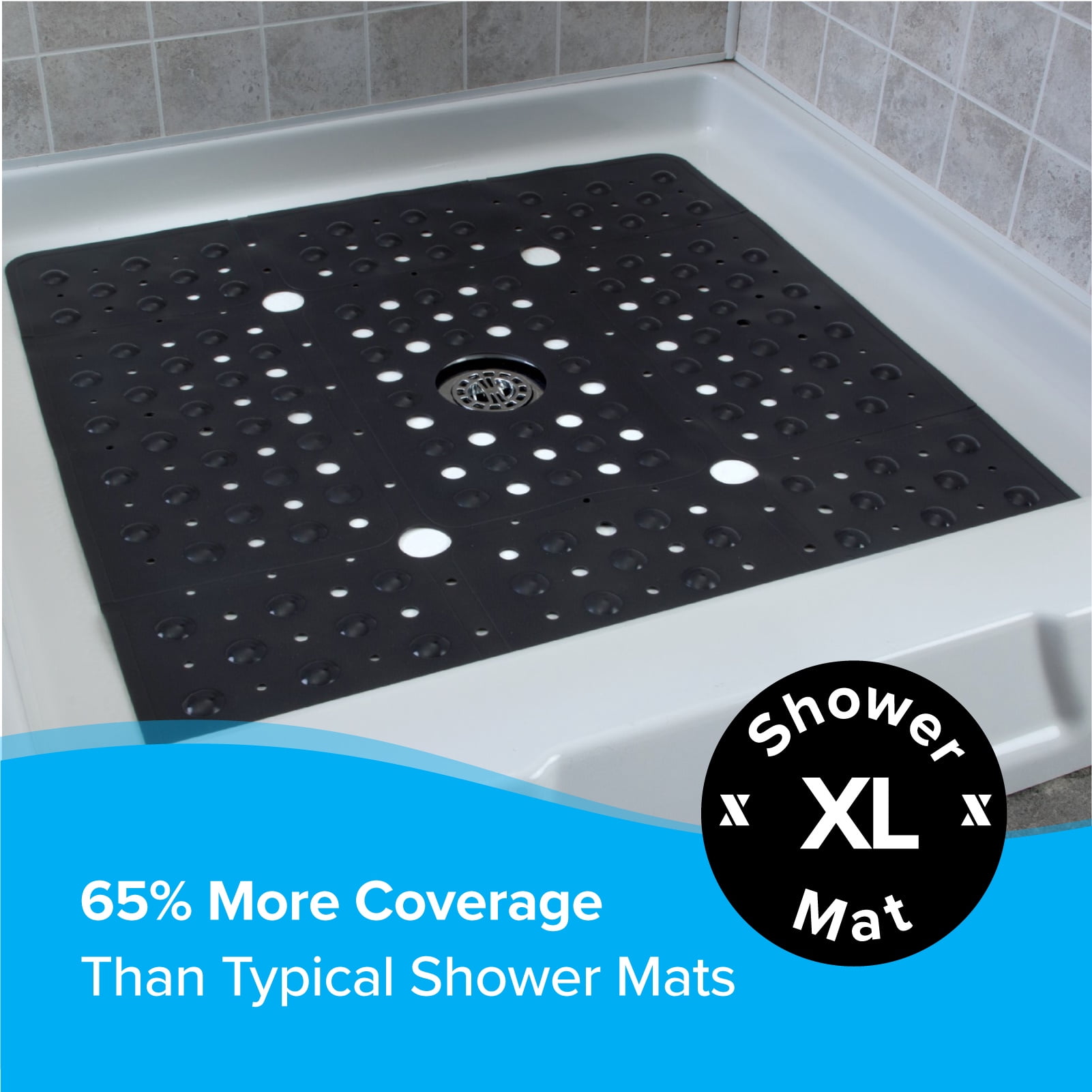 SlipX Solutions Square Shower Mat - Black - 21 x 21 in