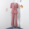 thumbnail image 4 of Conjunto de pantalón largo estampado para mujer, camisa de manga corta con cordones, pantalones informales, 2 piezas, verano 2024, 4 of 5