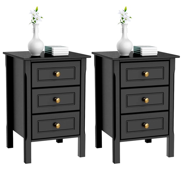 Yaheetch Black Nightstand Bedside End Table 3 Drawer Storage Organizer Home Furniture 2pcs Walmart Canada