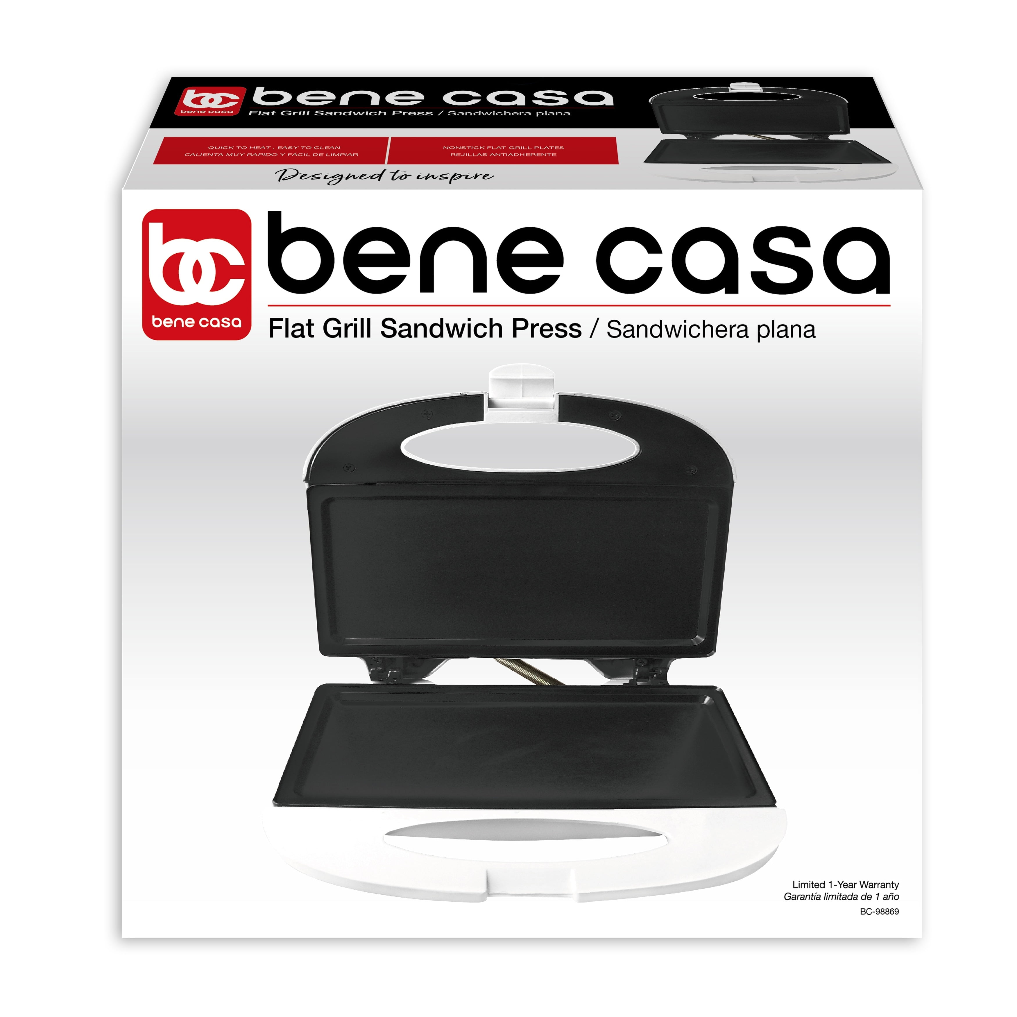 Bene Casa flat grill sandwich maker, white, cool touch sandwich maker, non-stick, compact White